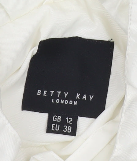 Betty Kay Womens White Size 12 Parka Jacket Hooded Mid-Length