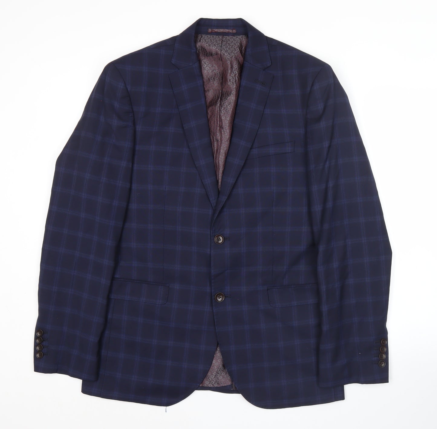 Next Signature Men's Blue Check Slim Fit Wool Suit Jacket 40R