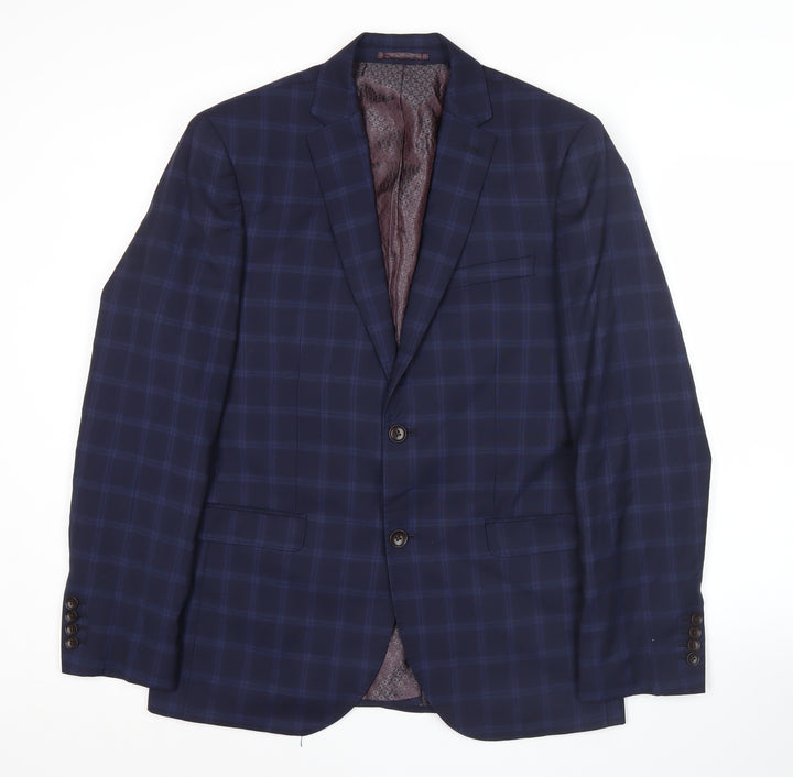 Next Signature Men's Blue Check Slim Fit Wool Suit Jacket 40R