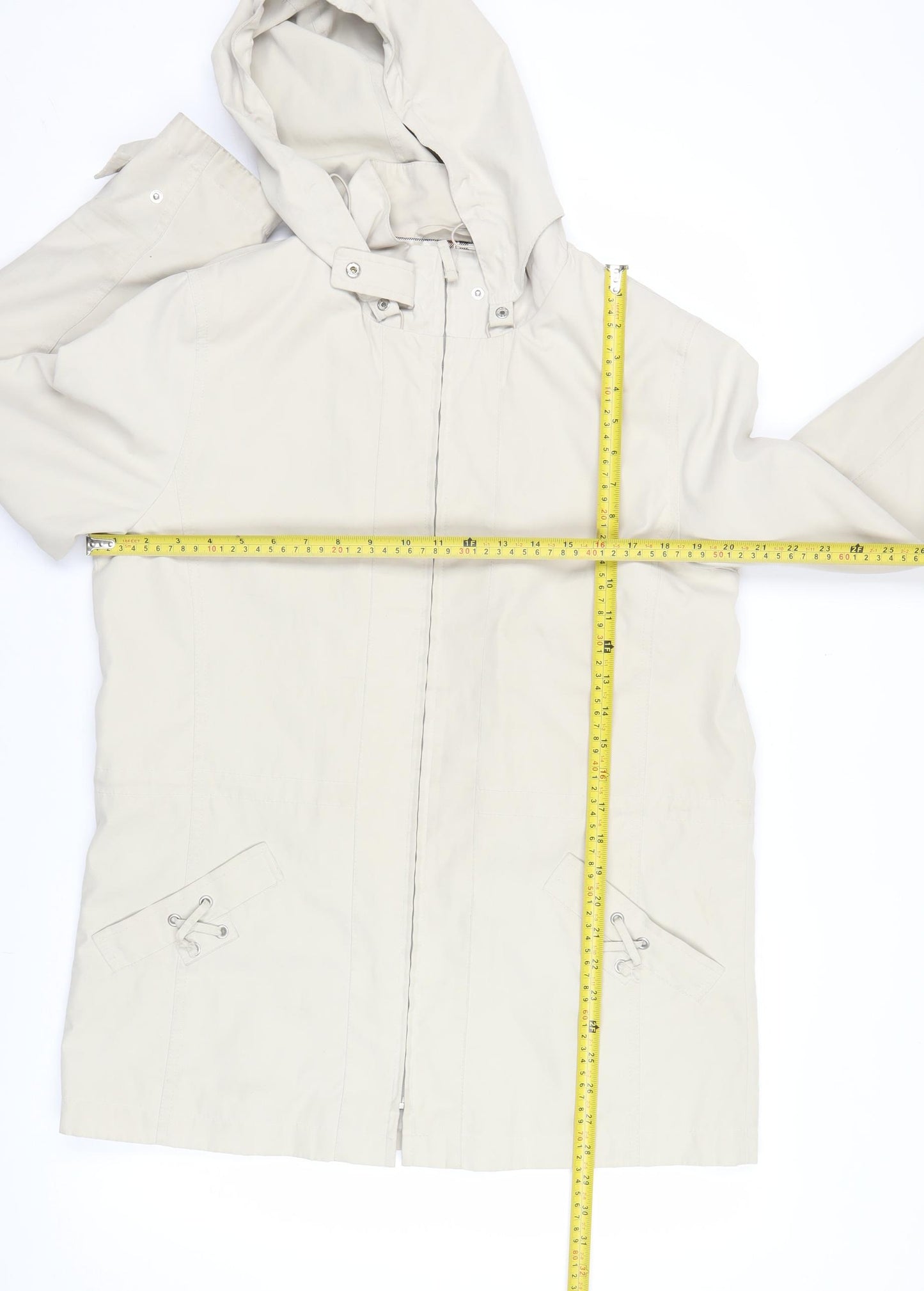 Debenhams Womens Beige Mid-Length Rain Coat Size 12 Hooded