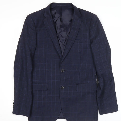 Kin Men’s Blue Check Wool Blazer Jacket 38R Classic Notch Lapel