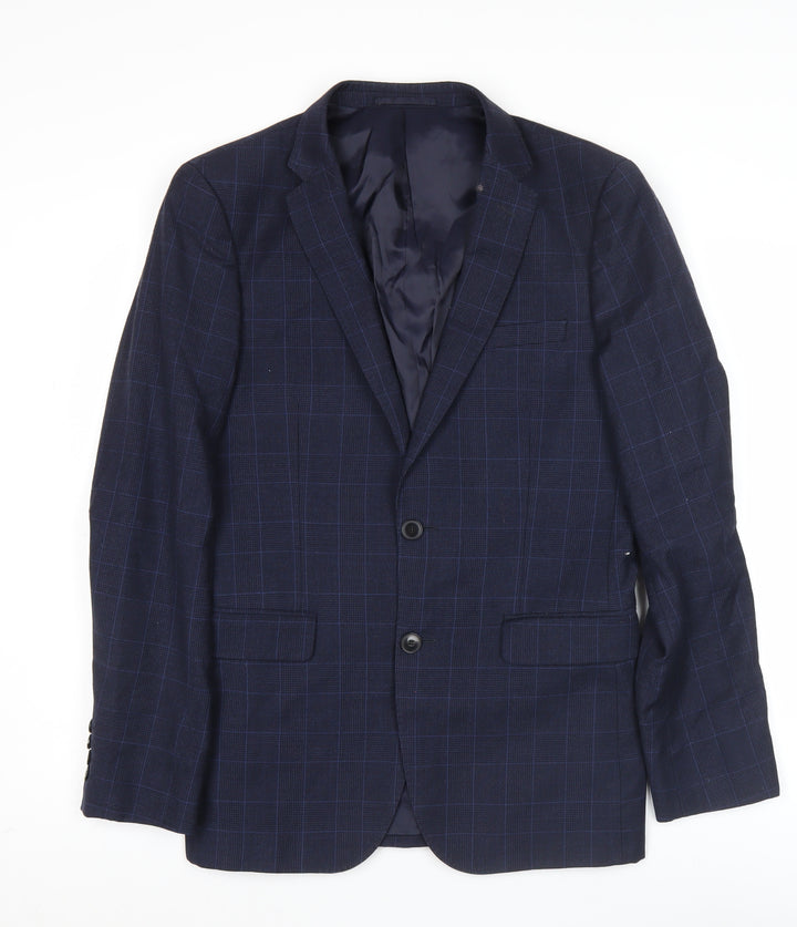 Kin Men’s Blue Check Wool Blazer Jacket 38R Classic Notch Lapel