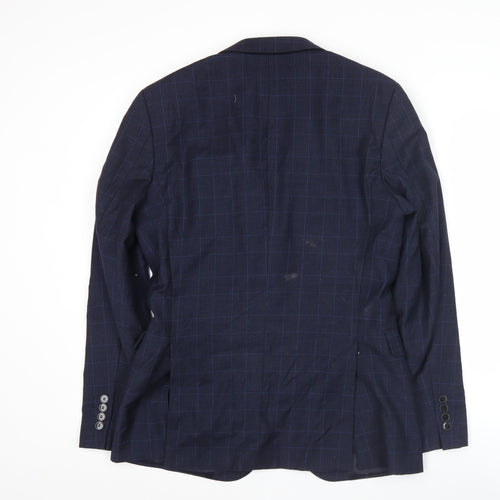 Kin Men’s Blue Check Wool Blazer Jacket 38R Classic Notch Lapel