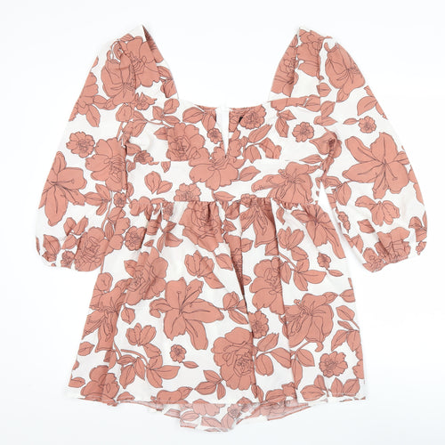 Boohoo Women’s Multicoloured Floral Playsuit Size 12 Puff Sleeve