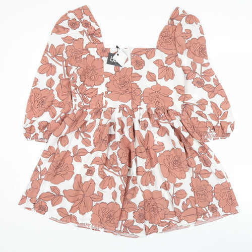 Boohoo Women’s Multicoloured Floral Playsuit Size 12 Puff Sleeve