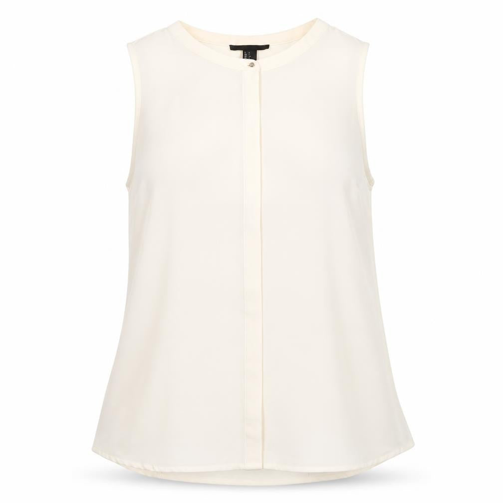Front view of Forever 21 women’s ivory sleeveless blouse, size S, workwear top
