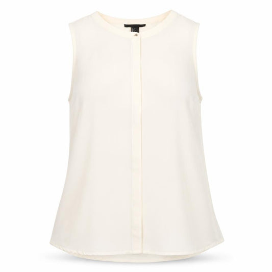 Front view of Forever 21 women’s ivory sleeveless blouse, size S, workwear top