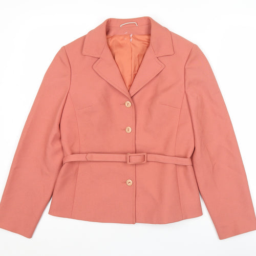 Enstex Womens Pink Size 10 Belted Blazer Jacket Single Breasted