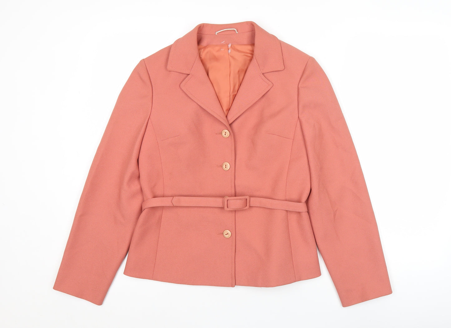 Enstex Womens Pink Size 10 Belted Blazer Jacket Single Breasted