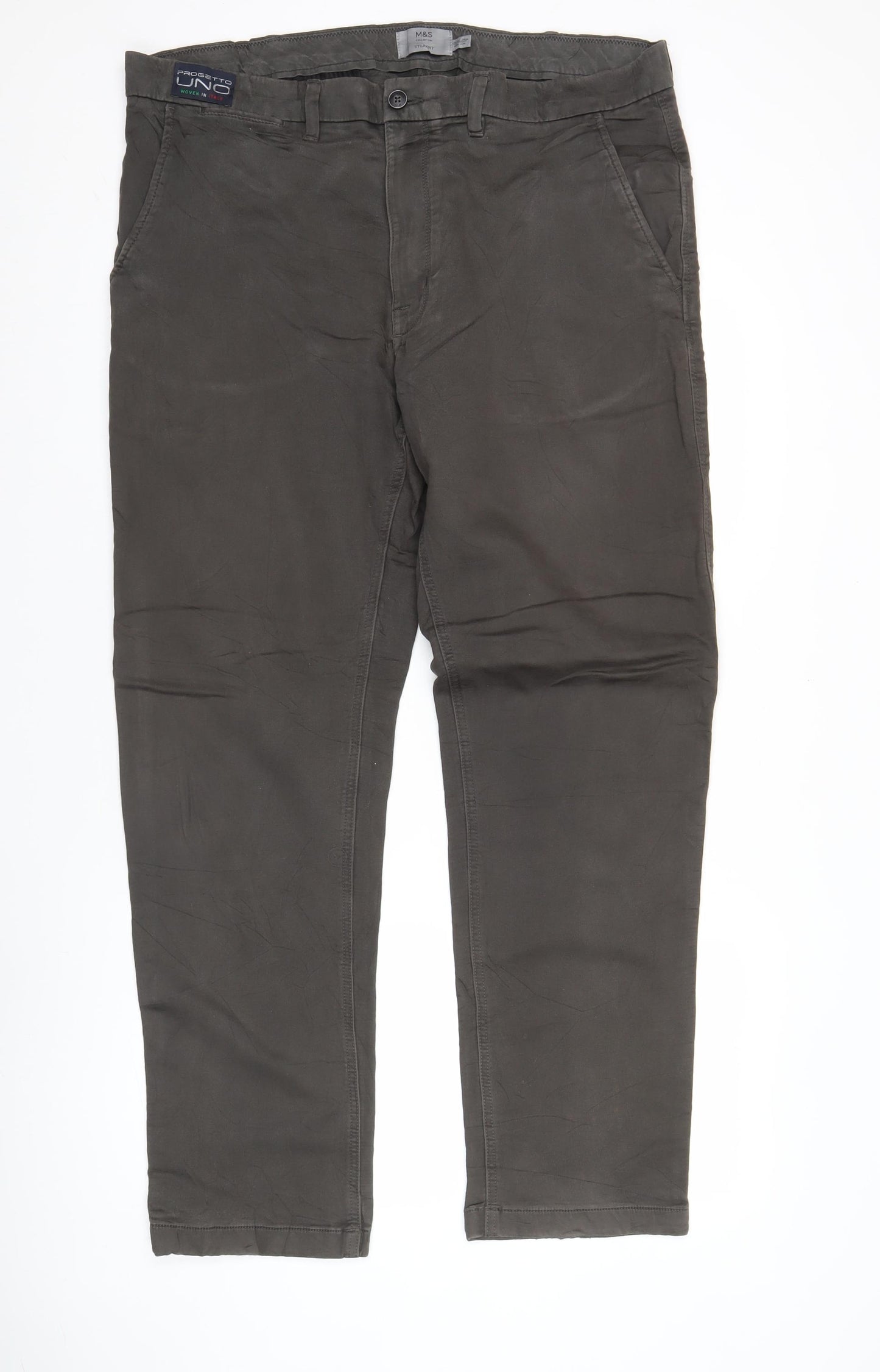 Marks and Spencer Men's Brown Chino Trousers 40W 33L Straight Fit