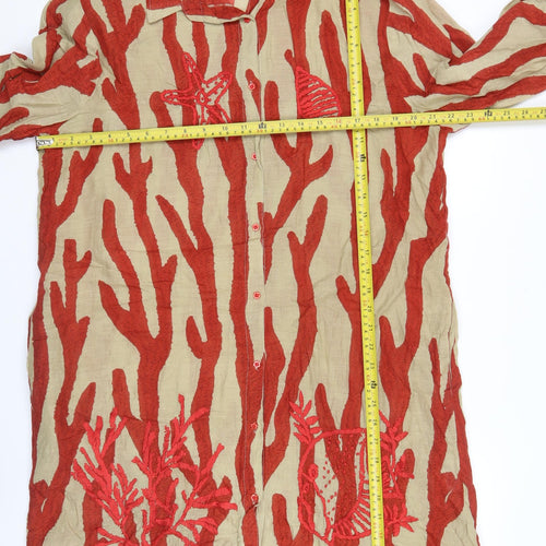Antica Sartoria Women’s Beige Red Shirt Dress S Embroidered Cotton Casual