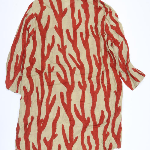 Antica Sartoria Women’s Beige Red Shirt Dress S Embroidered Cotton Casual