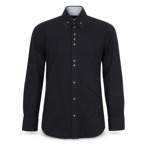 Guide London Mens Black Slim Fit Long Sleeve Button-Up Shirt L