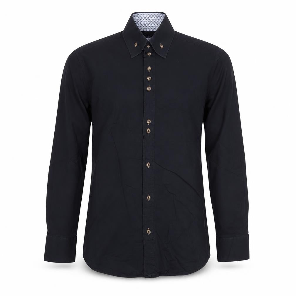 Guide London Mens Black Slim Fit Long Sleeve Button-Up Shirt L