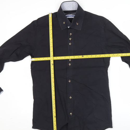 Guide London Mens Black Slim Fit Long Sleeve Button-Up Shirt L