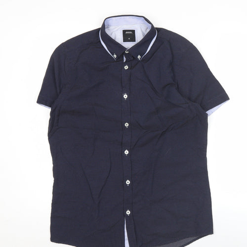 Burton Menswear London Men's Blue Slim Fit Short Sleeve Button-Up Shirt M