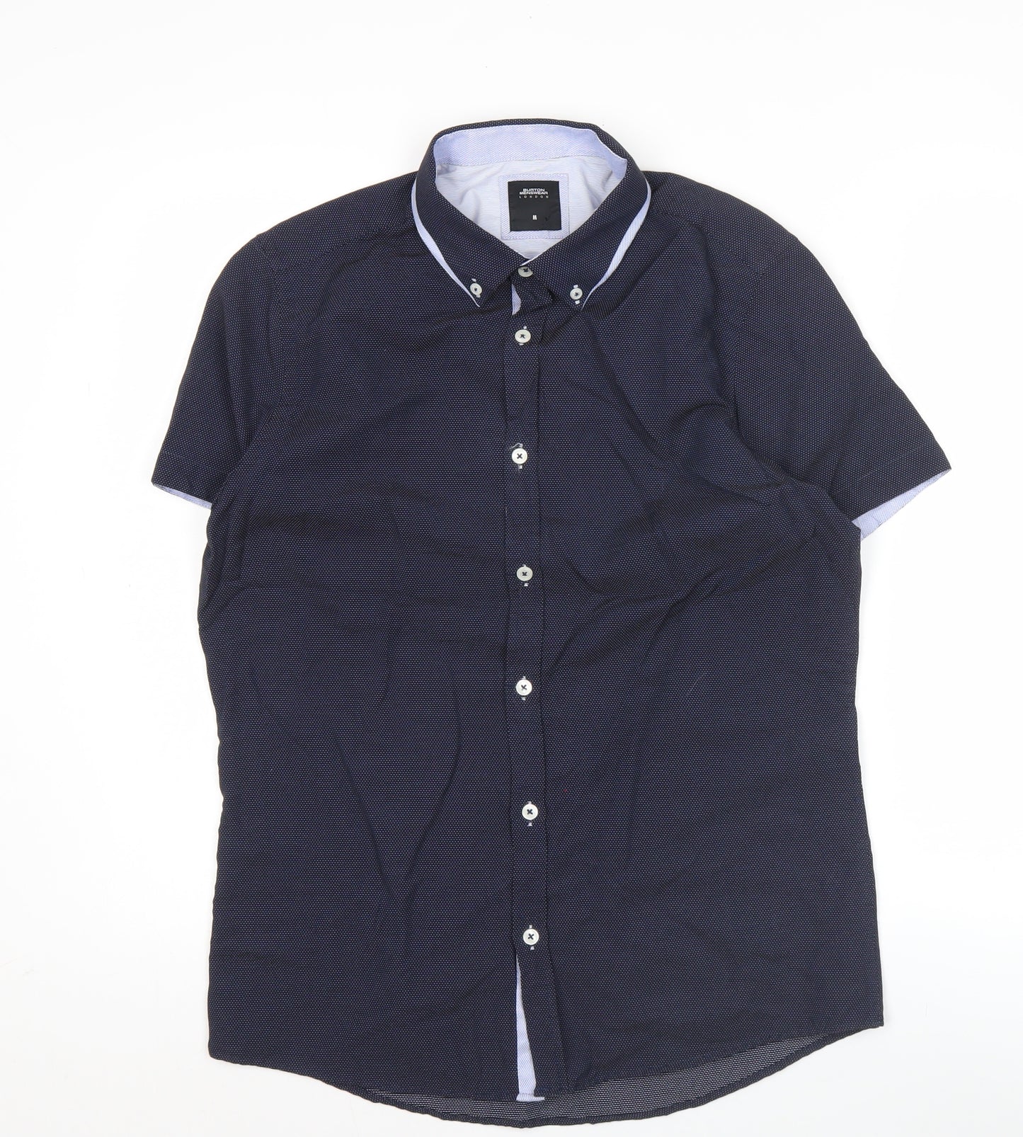 Burton Menswear London Men's Blue Slim Fit Short Sleeve Button-Up Shirt M