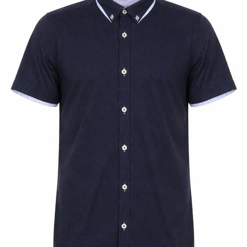 Burton Menswear London Men's Blue Slim Fit Short Sleeve Button-Up Shirt M