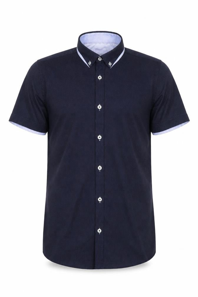Burton Menswear London Men's Blue Slim Fit Short Sleeve Button-Up Shirt M