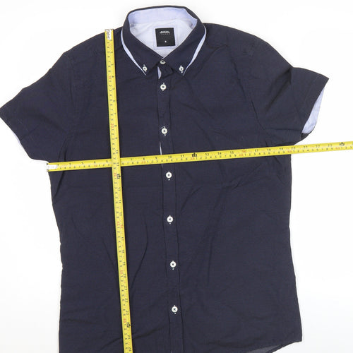 Burton Menswear London Men's Blue Slim Fit Short Sleeve Button-Up Shirt M