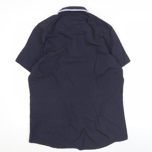 Burton Menswear London Men's Blue Slim Fit Short Sleeve Button-Up Shirt M