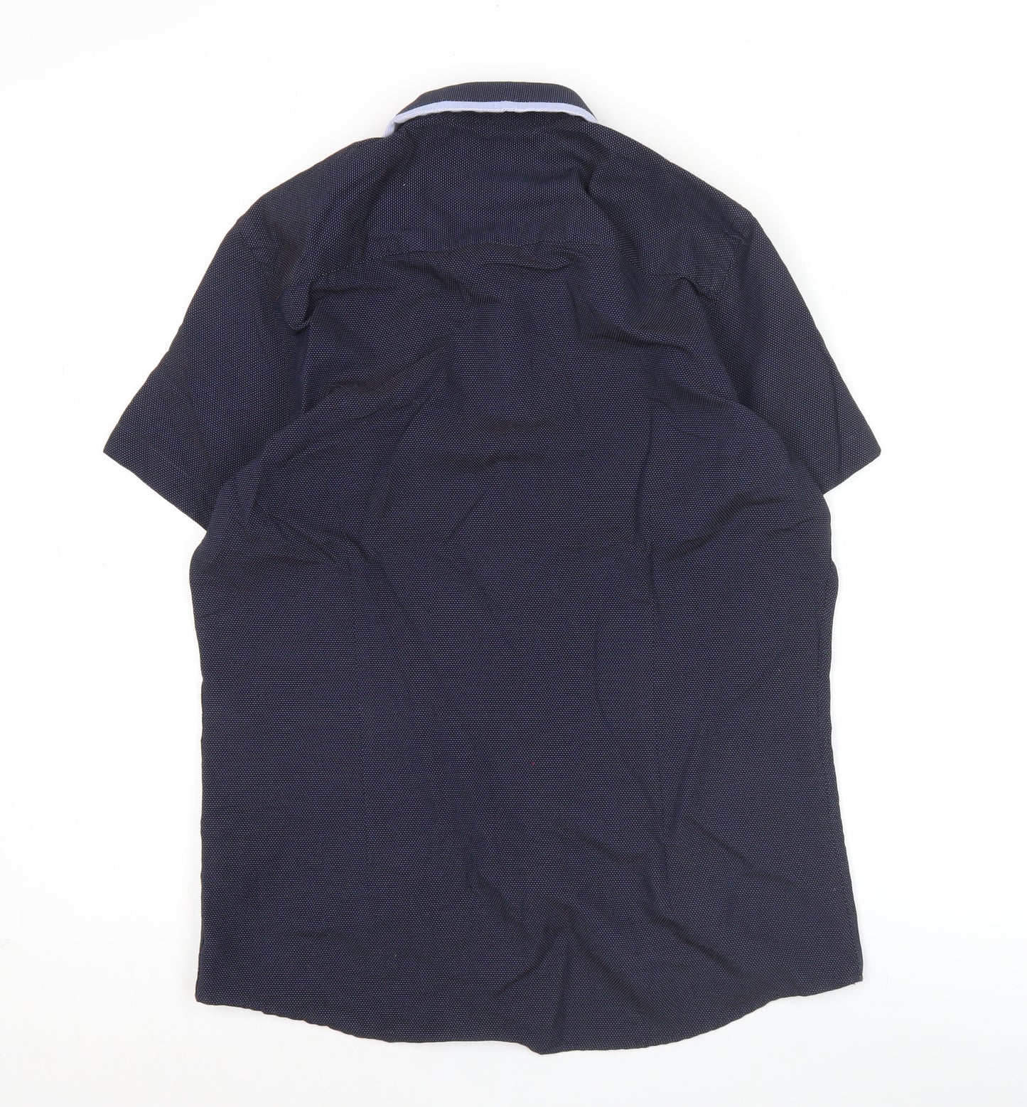 Burton Menswear London Men's Blue Slim Fit Short Sleeve Button-Up Shirt M