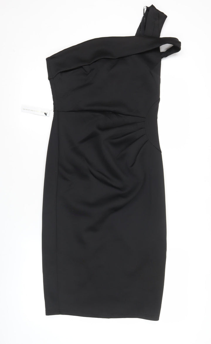 Lipsy Women’s Black Size 12 One Shoulder Bodycon Knee Length Dress