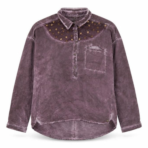Garcia Jeans Womens Purple Beaded Collar Tunic Button-Up Shirt M