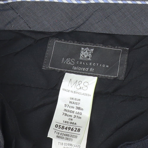 Marks and Spencer Men's Blue 38W 31L Tailored Fit Dress Pants