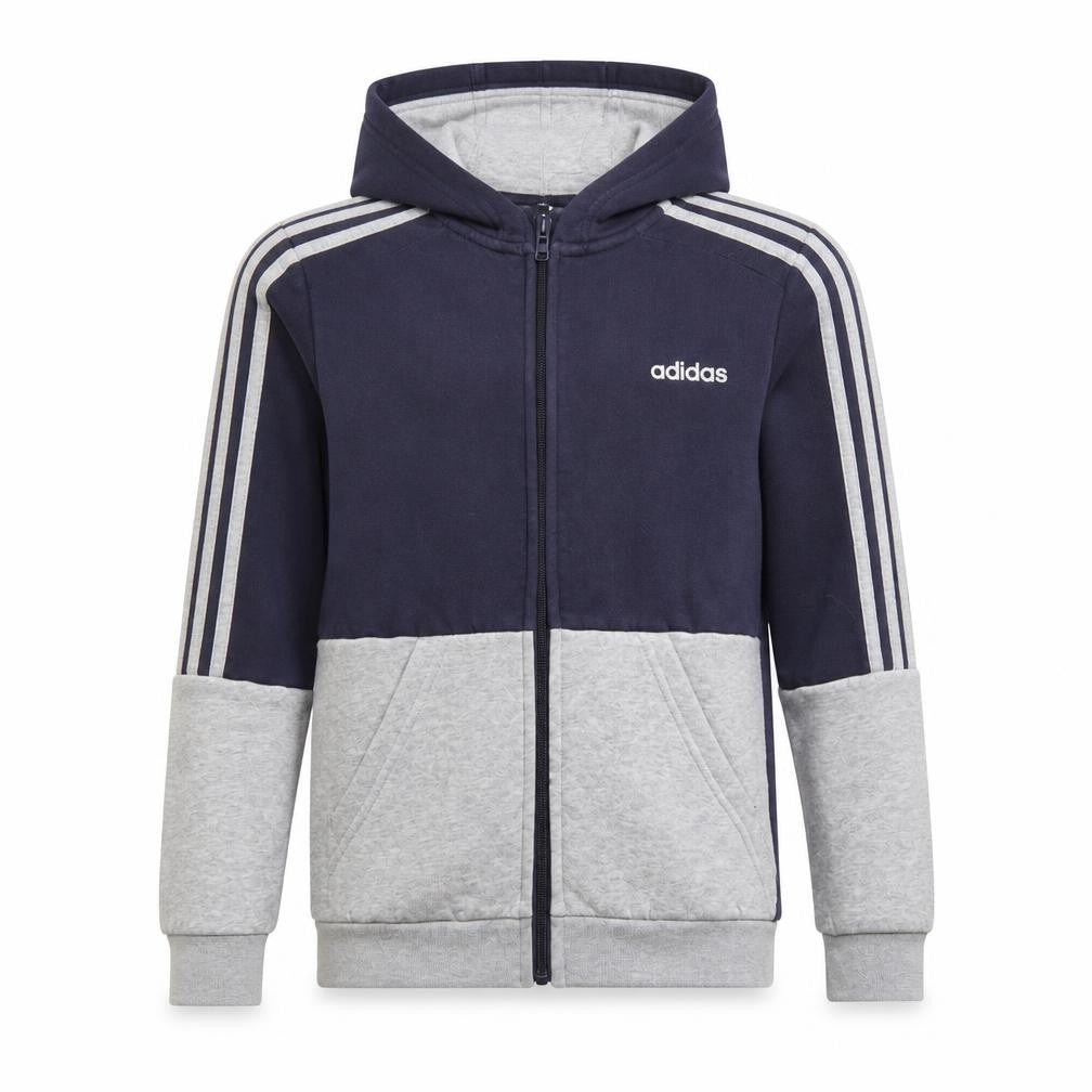 Adidas Boys Blue Grey Full Zip Hoodie 11-12Y Sports Logo Hooded Jacket
