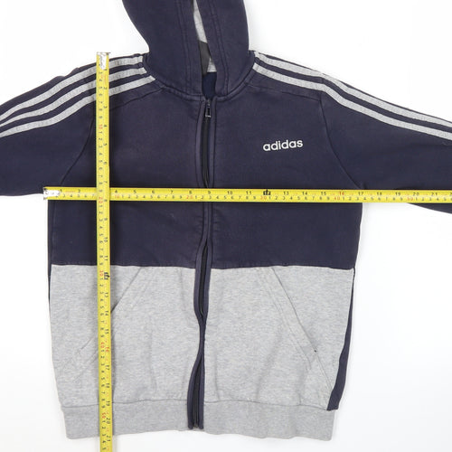 Adidas Boys Blue Grey Full Zip Hoodie 11-12Y Sports Logo Hooded Jacket