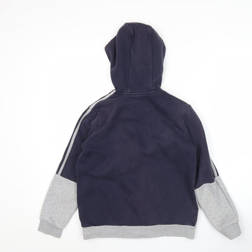 Adidas Boys Blue Grey Full Zip Hoodie 11-12Y Sports Logo Hooded Jacket