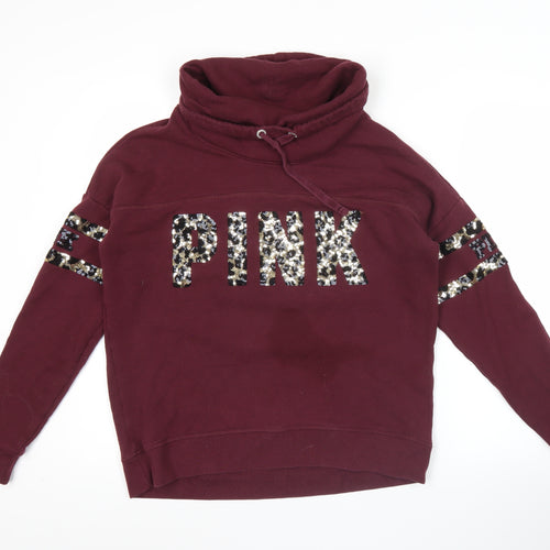 Victoria's Secret PINK Womens Burgundy Sequin Hoodie Size S
