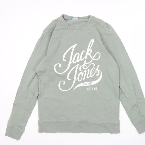Jack & Jones Mens Green Pullover Sweatshirt M Graphic Print Logo