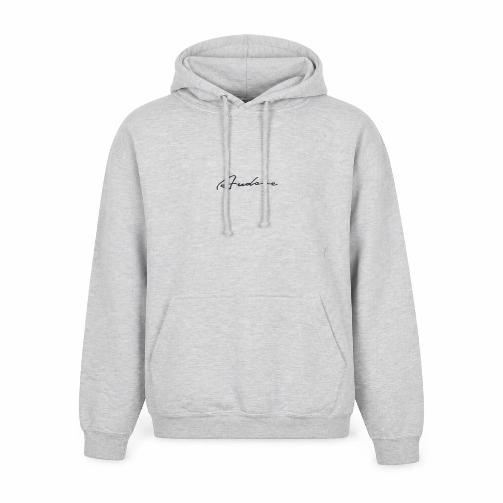 Front view of Audere Couture Men's Grey Small Pullover Hoodie with Logo
