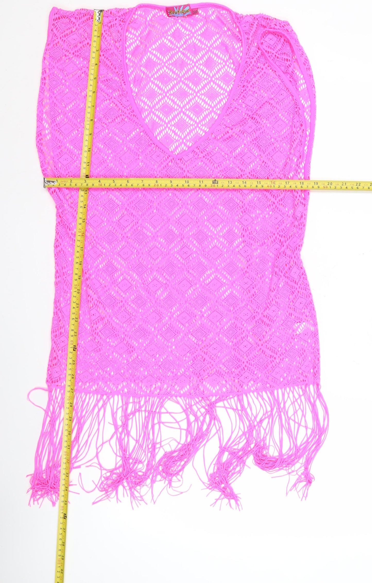 Boutique Women’s Pink Crochet Fringe Tunic Blouse S V-Neck Summer