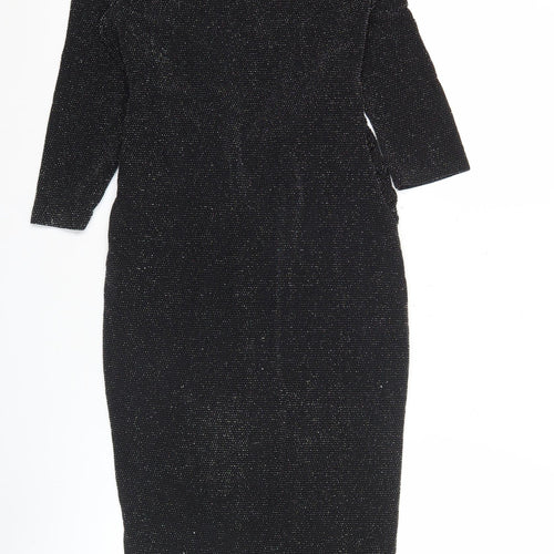 Papaya Weekend Women's Black Glitter Bodycon Dress Size 8 Knee Length