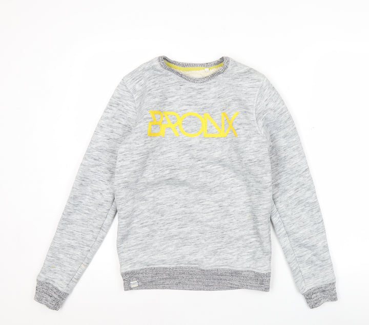Next Boys Grey Sweatshirt 13 Years Graphic Bronx Logo Pullover Crew Neck