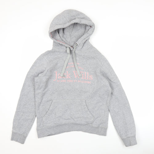 Jack Wills Womens Grey Pullover Hoodie Size 10 Logo Graphic Casual