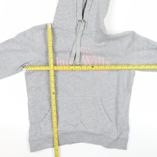 Jack Wills Womens Grey Pullover Hoodie Size 10 Logo Graphic Casual
