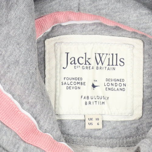 Jack Wills Womens Grey Pullover Hoodie Size 10 Logo Graphic Casual