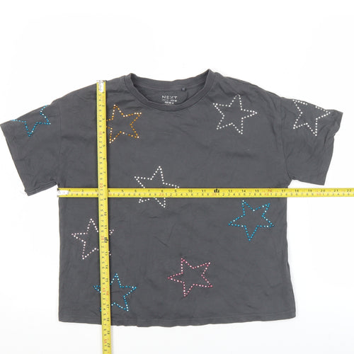 Next Girls Black Star Studded Cotton T-Shirt Age 9 Crew Neck Casual