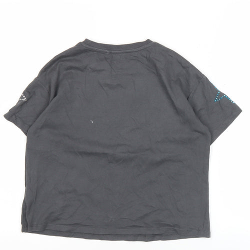 Next Girls Black Star Studded Cotton T-Shirt Age 9 Crew Neck Casual