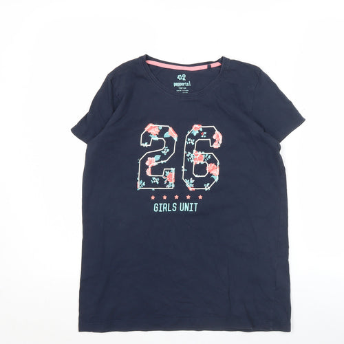 Pepperts Girls Blue 12-14Y Graphic Print Cotton T-Shirt