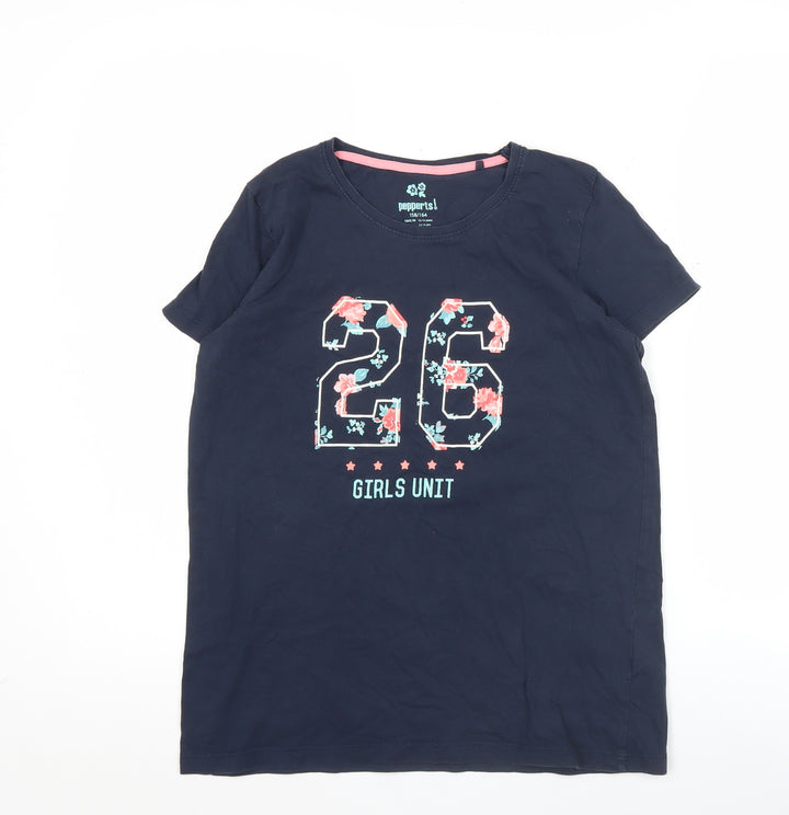 Pepperts Girls Blue 12-14Y Graphic Print Cotton T-Shirt