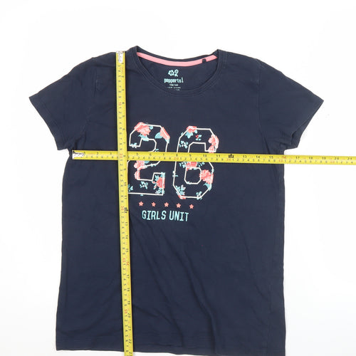 Pepperts Girls Blue 12-14Y Graphic Print Cotton T-Shirt