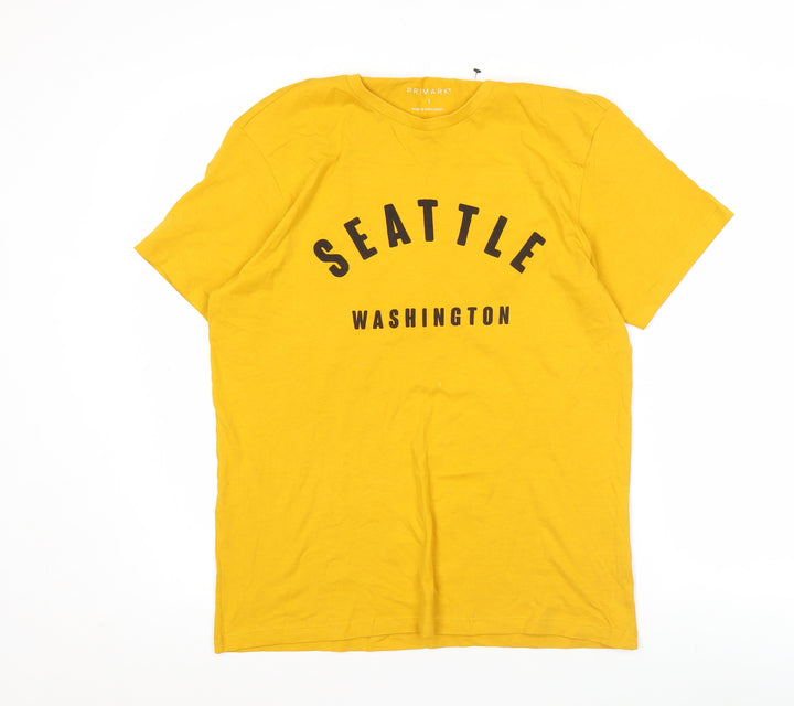 Primark Men's Yellow Seattle Washington Graphic T-Shirt Size S