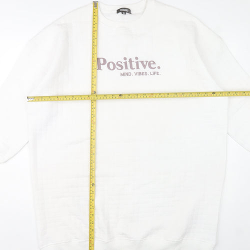 Missguided Women White Size 14 T-Shirt Dress Graphic Print Crew Neck