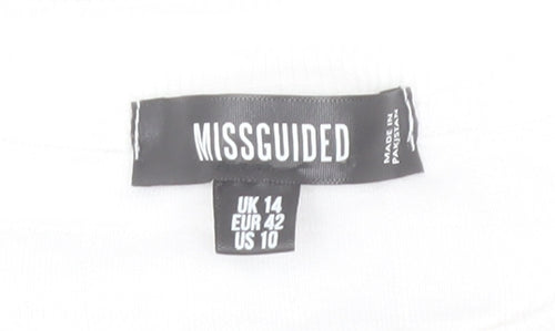 Missguided Women White Size 14 T-Shirt Dress Graphic Print Crew Neck