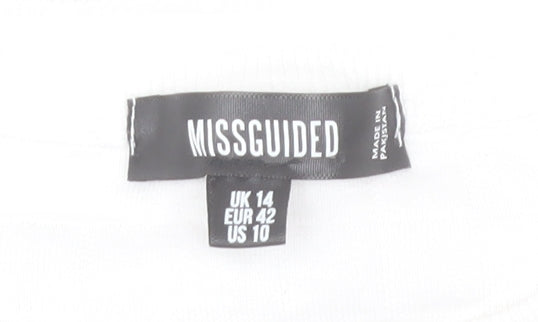 Missguided Women White Size 14 T-Shirt Dress Graphic Print Crew Neck